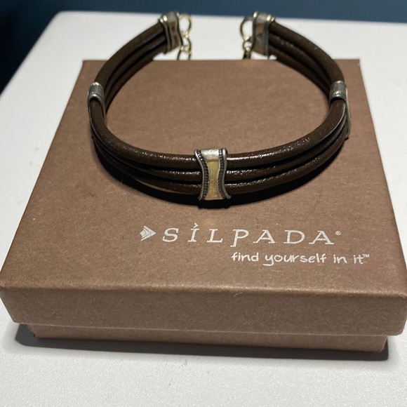 Other - Silpada Sterling and brown leather cuff bracelet